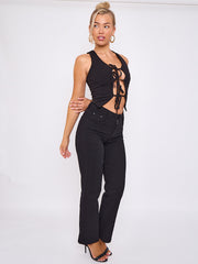 Tie Knot Waistcoat Style Crop Top