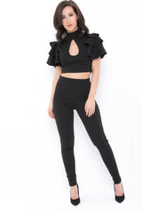 Rüschenoberteil mit Schlüsselloch- und Hosen-Co-ordte