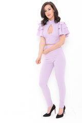 Rüschenoberteil mit Schlüsselloch- und Hosen-Co-ordte