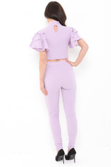 Rüschenoberteil mit Schlüsselloch- und Hosen-Co-ordte