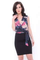 Wrap Front Floral Print Belted Dress