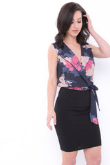 Wrap Front Floral Print Belted Dress