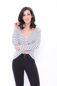 Twist Front Striped Top - Navy