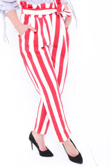 Brede streep papieren zak taille broek