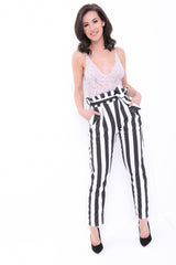 Brede streep papieren zak taille broek