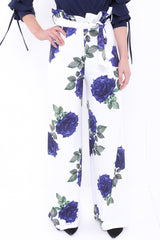 Rose Print Wide Leg Paper Bag Trousers