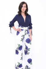 Rose Print Wide Leg Paper Bag Trousers