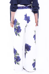 Rose Print Wide Leg Paper Bag Trousers