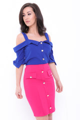 Mock Pocket Button Detail Bodycon Skirt