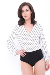 Wrap Front Chiffon Striped Bodysuit