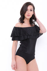 Pleated Frill Bardot Bodysuit