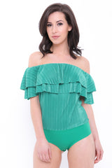 Pleated Frill Bardot Bodysuit