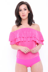 Pleated Frill Bardot Bodysuit