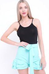 Belted Frill Hem Shorts