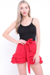 Belted Frill Hem Shorts