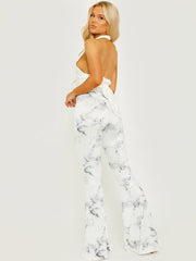 Tie-Dye Scrunch Back Flared Slinky Trousers