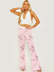 Tie-Dye Scrunch Back Flared Slinky Trousers