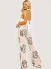 Leopardenkettendruck Slinky Wide Bein Hosen