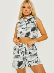 Sleeveless Tie-Dye Cropped Hoodie & Shorts Co-ord