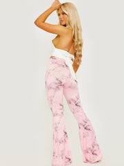 Tie-Dye Scrunch Back Flared Slinky Trousers