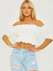 Ruched Frill Bardot Crop Top