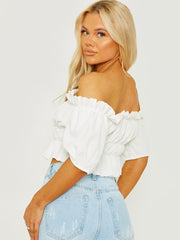 Ruched Frill Bardot Crop Top