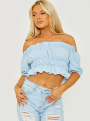 Ruched Frill Bardot Crop Top