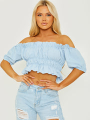 Ruched Frill Bardot Crop Top