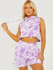 Sleeveless Tie-Dye Cropped Hoodie & Shorts Co-ord