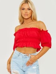 Ruched Frill Bardot Crop Top