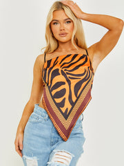 Printed Pointed Hem Satin Cami Top