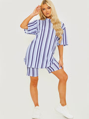 Striped Ribbed Oversized Top & Shorts Co-ord