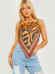 Printed Pointed Hem Satin Cami Top