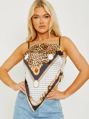 Printed Pointed Hem Satin Cami Top