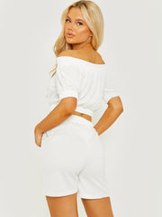 Elastische Bardot Crop Top & Shorts coöperatie