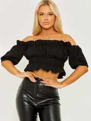 Ruched Frill Bardot Crop Top