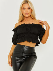 Ruched Frill Bardot Crop Top
