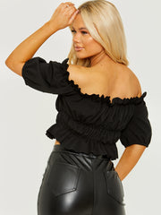 Ruched Frill Bardot Crop Top