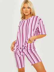 Striped Ribbed Oversized Top & Shorts Co-ord
