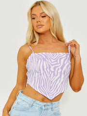 Top de cámaras de cebra con corbata impresa Cami