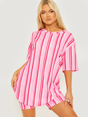 Striped Ribbed Oversized Top & Shorts Co-ord