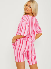 Striped Ribbed Oversized Top & Shorts Co-ord