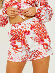 Printed Satin Blouse & Shorts Co-ord With Matching Bandana