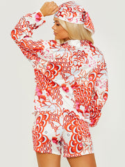 Printed Satin Blouse & Shorts Co-ord With Matching Bandana