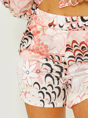Printed Satin Blouse & Shorts Co-ord With Matching Bandana