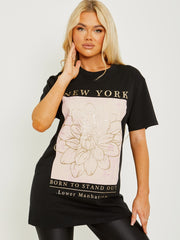 Glitter Flower Graphic Printed T-Shirt