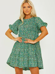 Ditsy Floral Print Frill Tiered Smock Dress