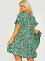 Ditsy Floral Print Frill Tiered Smock Dress
