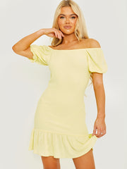 Shirred Ruffle Hem Fitted Dress