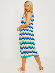 Sleeveless Zig Zag Knitted Open Cardigan